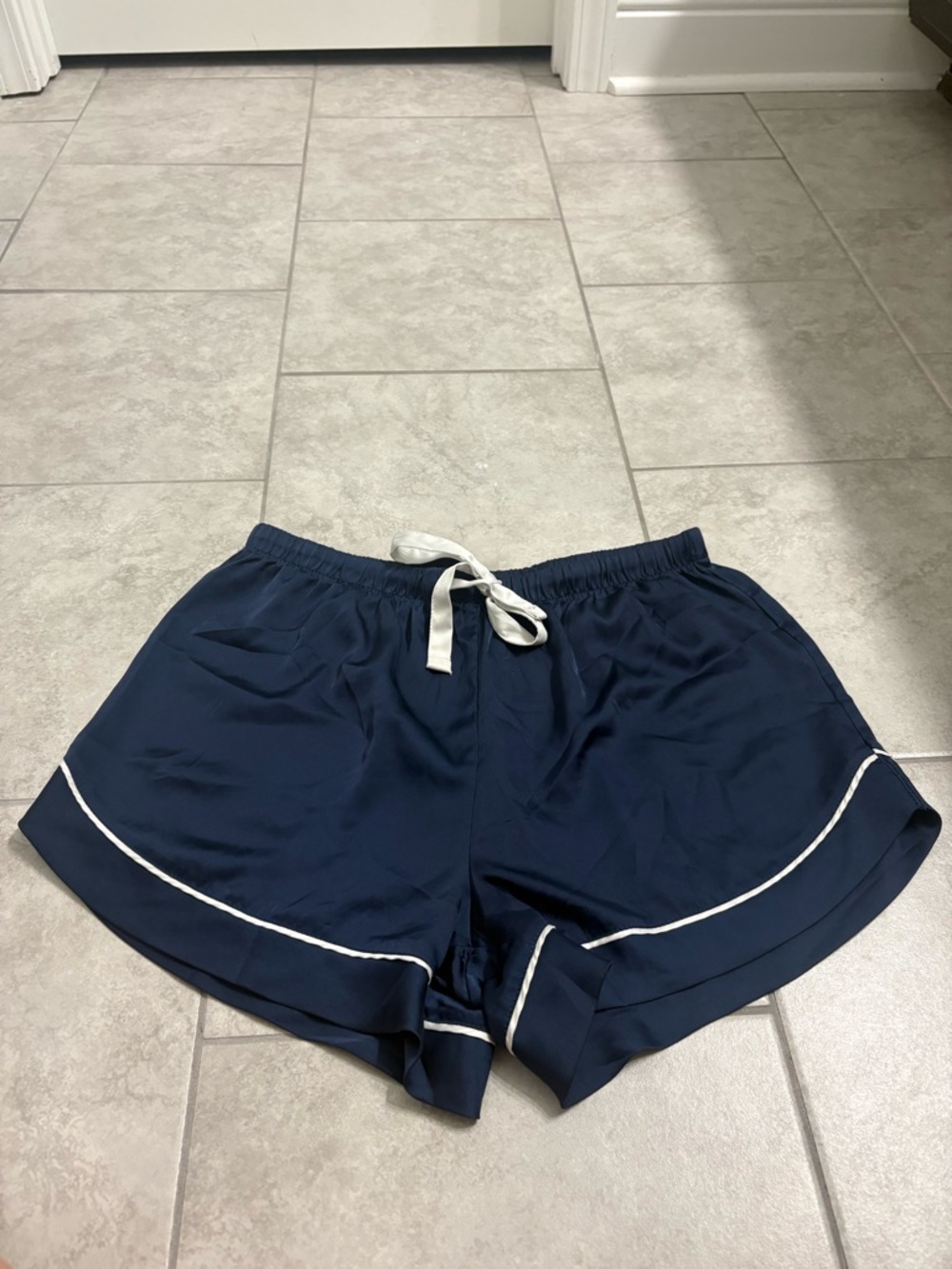 Navy Women’s Lounge Pajama Shorts with White Trim